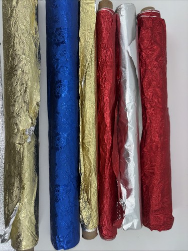 Lot 7 Vintage Crushed Foil Wrapping Paper embossed 20"  Partial Rolls Read