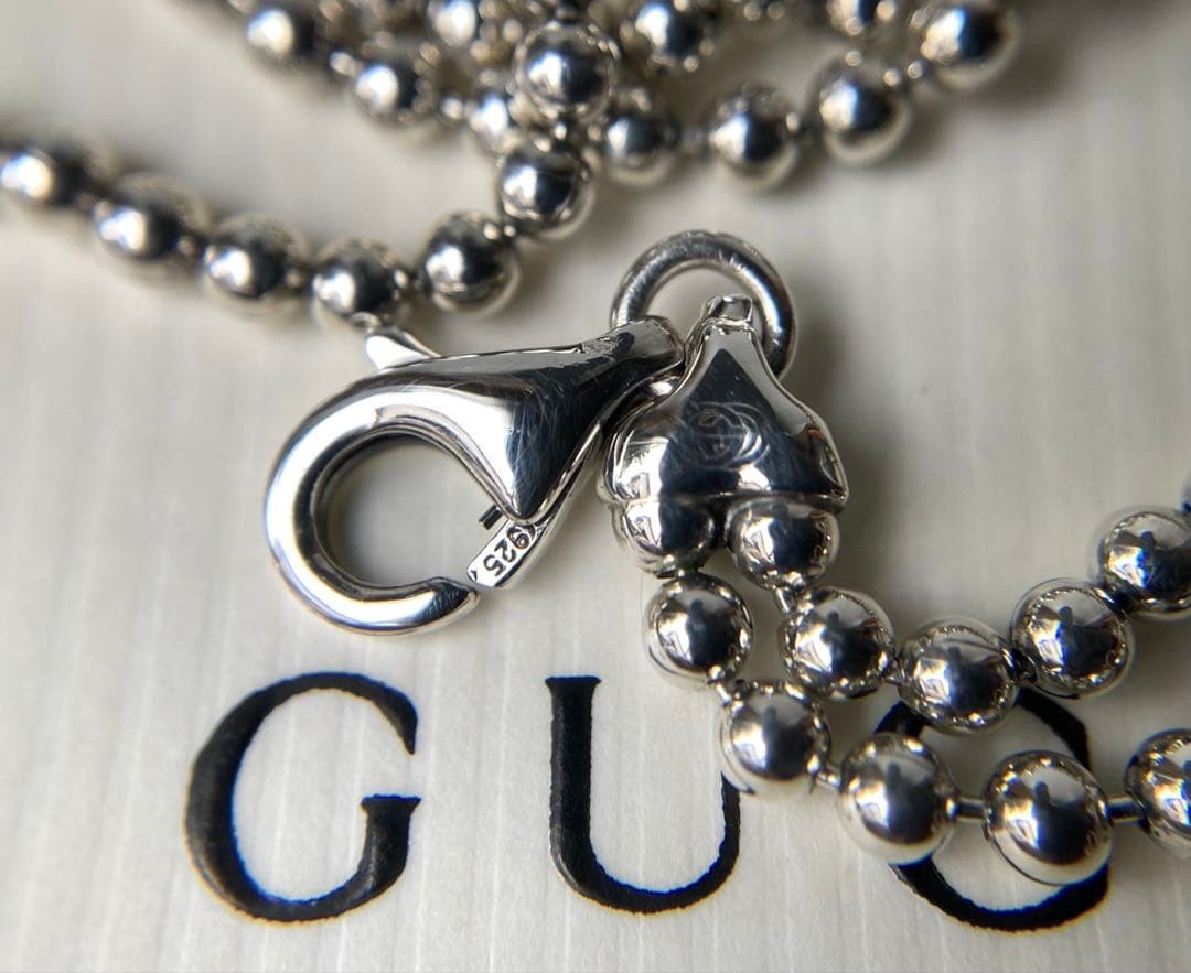 Gucci Interlocking GG Silver Double Ball Chain Ne… - image 5