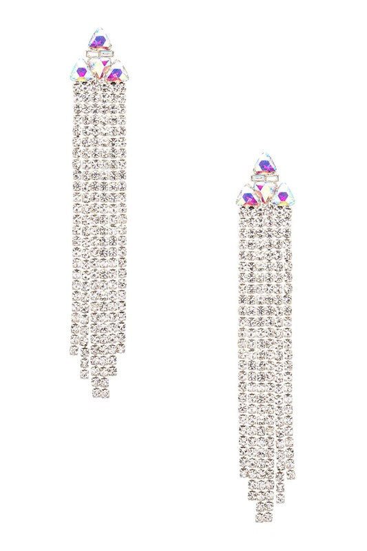 Long Rhinestone Fringe Earrings