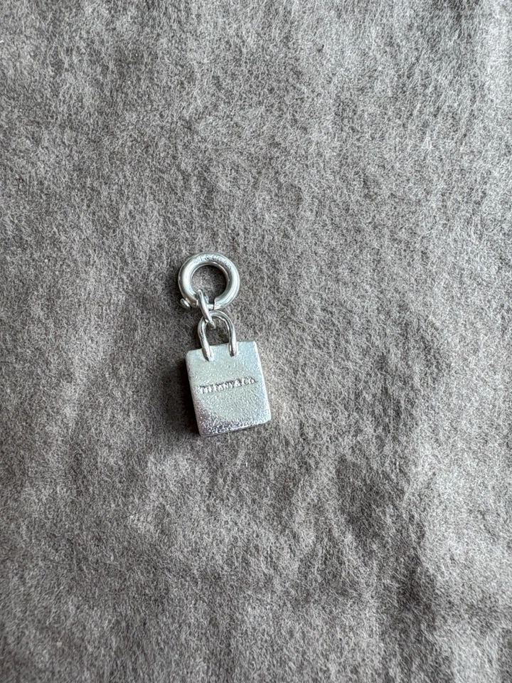 Authentic Tiffany & Co Enamel & 925 Sterling Silver Shopping Bag Charm & Pouch - Image 3 of 3