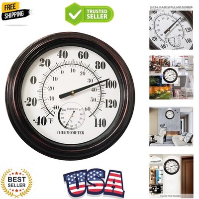 Indoor Outdoor Thermometer Large 12 Inch Wall Thermometer-Hygrometer Waterpro...