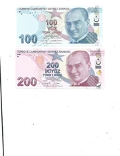 TURKEY  2 Current BANKNOTES. Collectible, Spendable UNC FREE  SHIPPING.