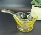 Anchor Hocking Topaz Canary Yellow Glass Pedestal Mayo Bowl w Ladle Spoon