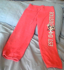 Justice Size 7 Hot Pink Sweatpants BLING SEQUIN HEART Logo Leg Drawstring Jogger
