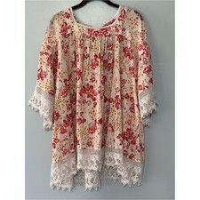 Free People It's Necessary Floral Tunic Dress With Lace Trim Size Small