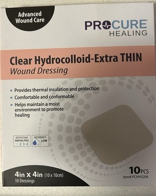 ProCure Healing Hydrocolloid Dressing Clear Extra Thin 4in x 4in Square PCHH3204