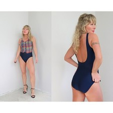 Vintage 1980's Jantzen Seersucker  Plaid One Piece Swimsuit  Women's XS SM