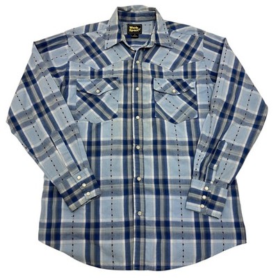 Work n Sport Western Hemd Herren Large blau kariert Perlen Druckknopf Cowboy Langarm