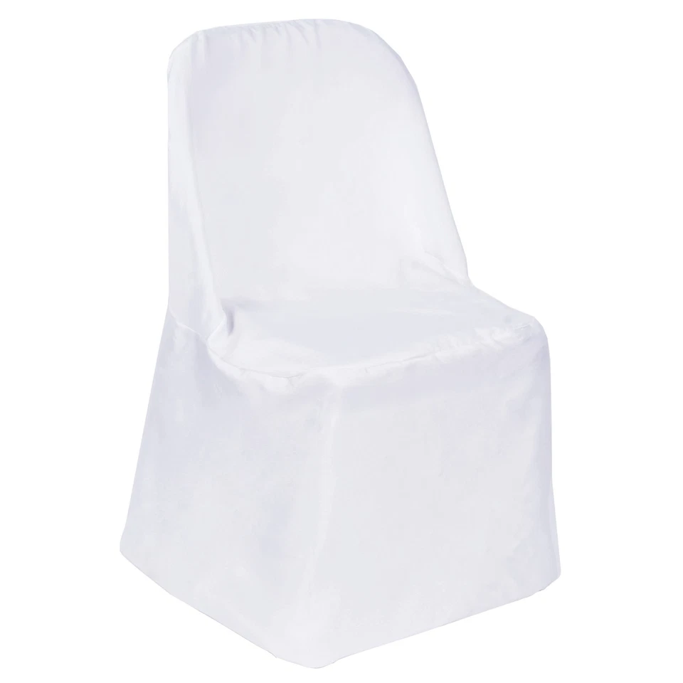 100 White Polyester Folding Chair Covers Wedding Banquet Reception Decorations - Image 3 of 4