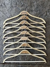 Lot Of 8 Natural Wood Clothing Hangers Slim Rubber Shoulder Grip Closet Clothes