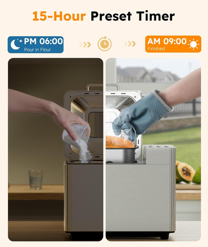 2 Pfund Brotbackautomat Maschine, 17 in 1 Automatische Edelstahl Brotmaschine, Nicht-S - Bild 5 von 12