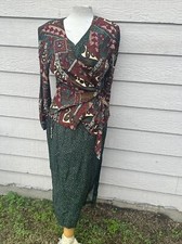 Vintage Jamie Brooke Floral Wrap Front Midi Dress Cottage core Bohemian M/l