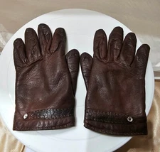 Vtg abraham and straus brown leather gloves 7"