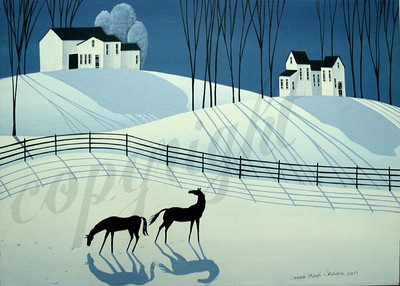 Horse Country Autumn landscape Farmhouse decor art Criswell ACEO Giclee print