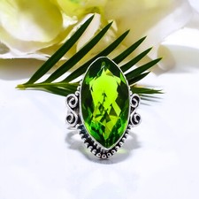 Green Peridot Gemstone 925 Sterling Silver Ring Oxidize Jewelry Gift For Friends