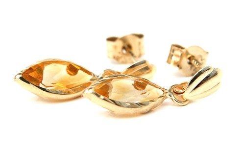 9ct Gold Citrine Drop Earrings Marquise Made in UK Gift Boxed - Picture 2 of 5