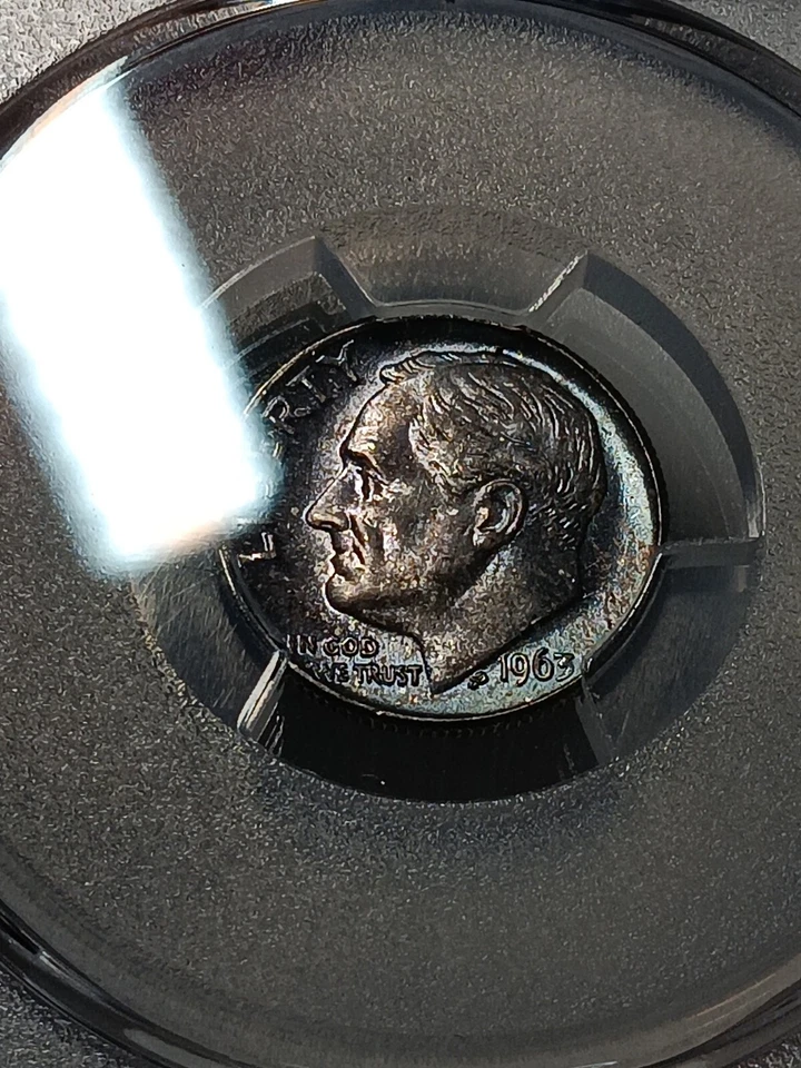 1963 Roosevelt Silver Gold SHIELD PCGS MS65 Stunning Toning - Image 2 of 4