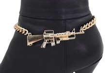 Women Gold Metal Boot Chain Bracelet Shoe Modern Weapon M16 Gun Rifle Charm Army