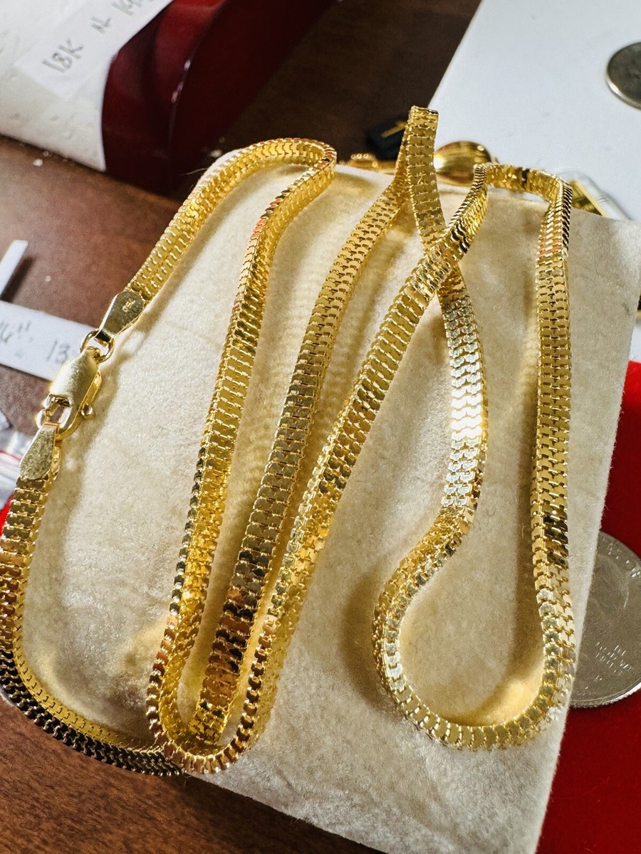 18K 750 Real Yellow Gold Snake Chain Necklace Women's 19.6