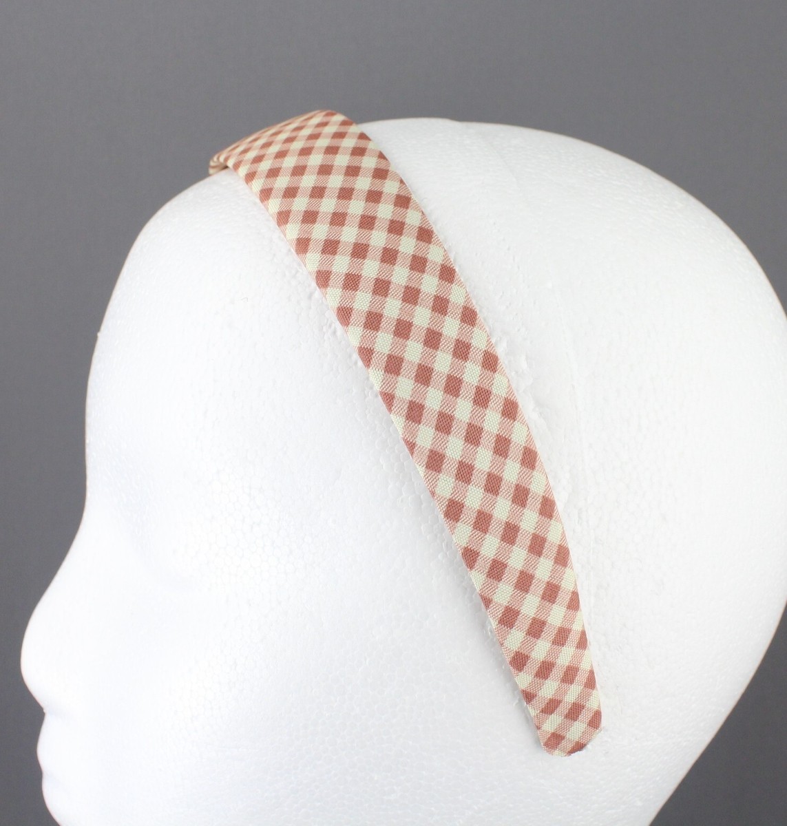 Mauve Pink gingham plaid headband 1/8