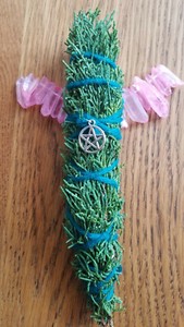 Juniper Cedar Sage Smudge Saining Stick, 7" PENTAGRAM,  Blessed, Magical, Reiki!