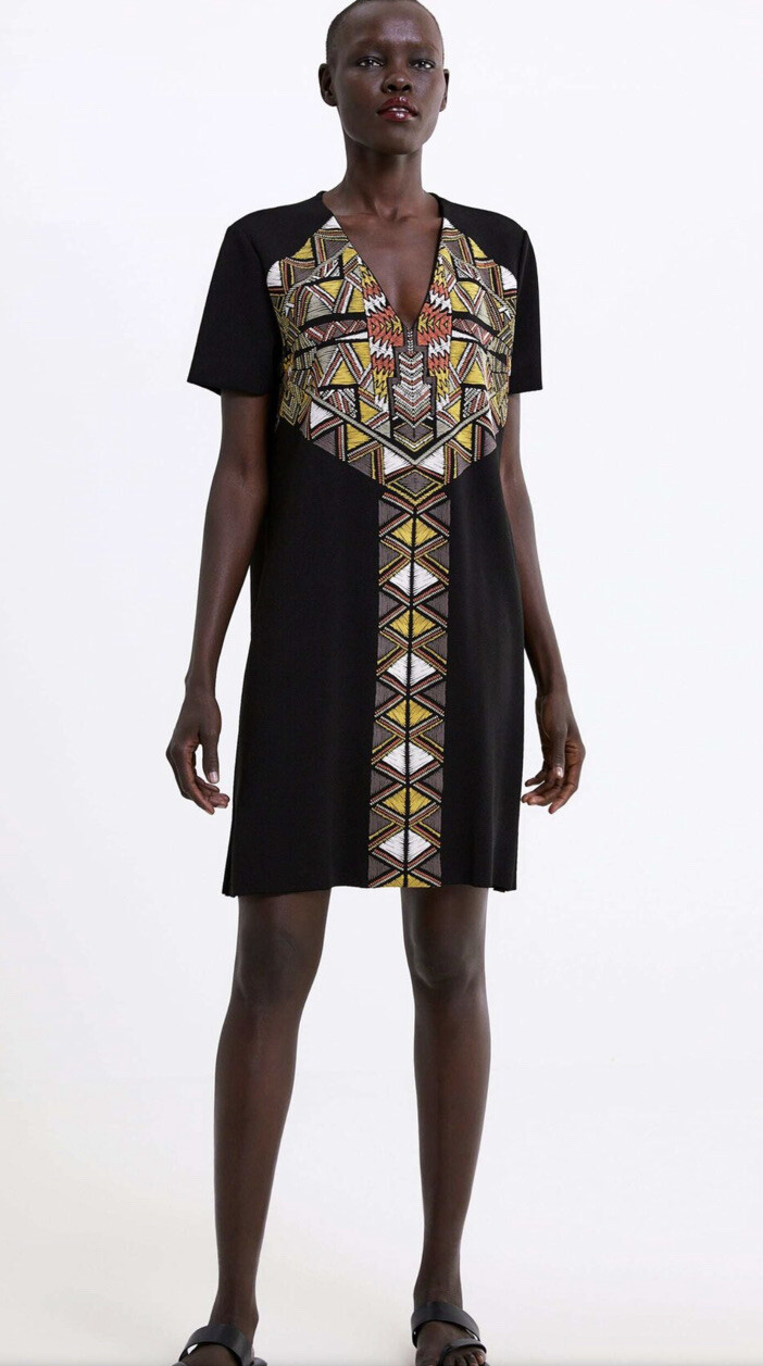 Zara Rubberized Casual Dress Tribal Print Sz M - image 2