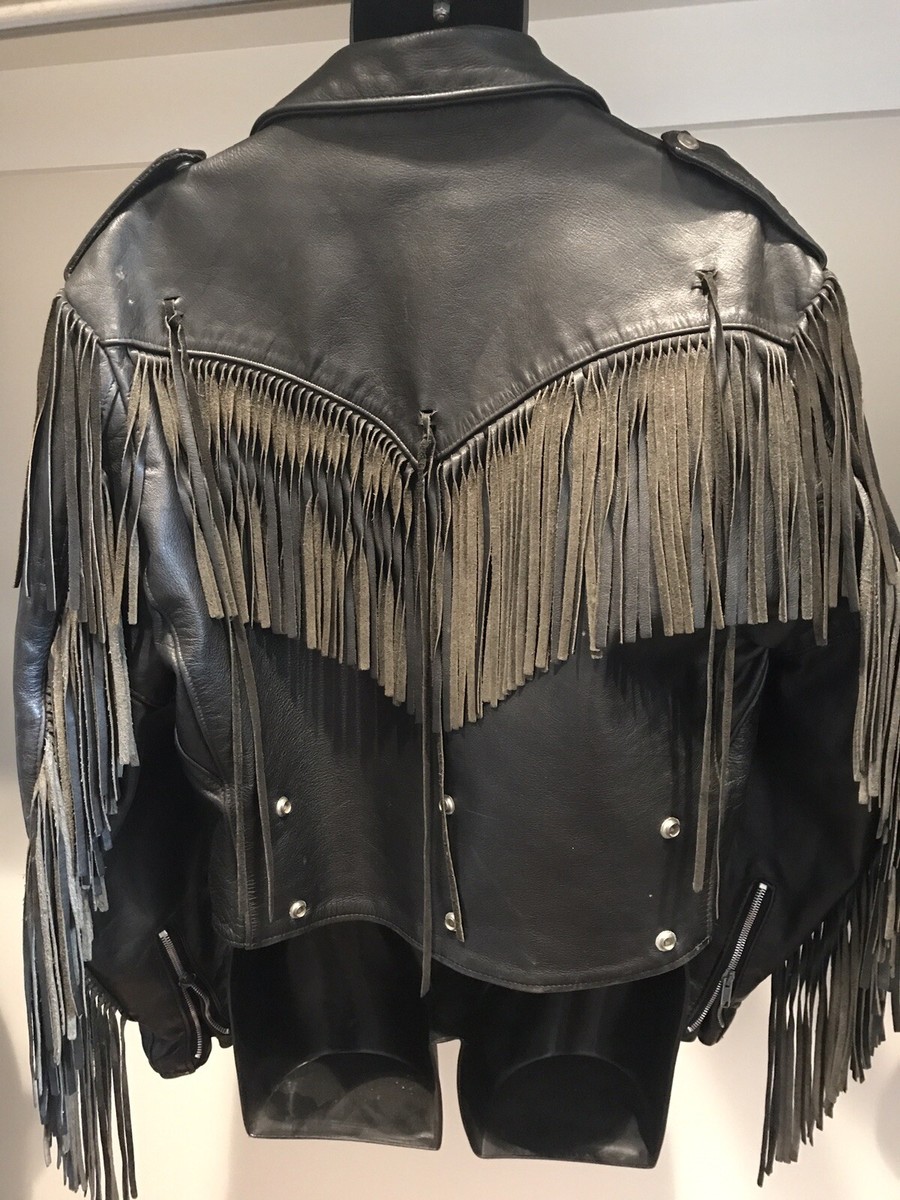 VTG 80 MEN 44 SCHOTT LEATHER W/FRINGE MOTORCYCLE BIKER DURO