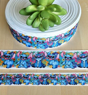 7/8 & 1.5'' (1 YD) Stitch Grosgrain Ribbon Lilo & Stitch Plumeria Flower