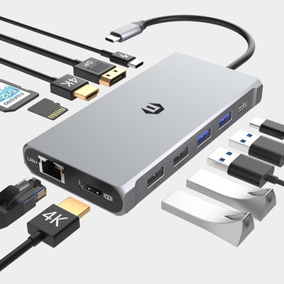 Triple Display Docking Station for Laptop 12 in 1 USB C Hub with 2 HDMI DP 100W