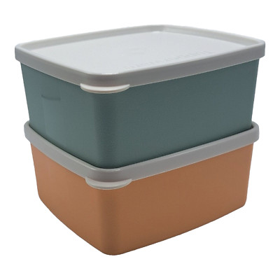 Tupperware Small Square Round Containers 1 3/4 Cup Orange Green Set of 2