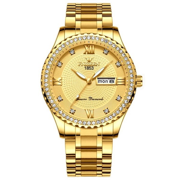 Reloj dorado clásico para hombre, resistente al agua, acero inoxidable, cuarzo, analógico, regalo de negocios 2