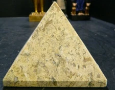 Vintage Tan & Brown Marble Stone Pyramid Paperweight? 3.25" x 4" x 4" Excellent