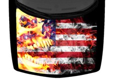 Flame Skull Fang Truck Hood Wrap Vinyl Car Graphic Decal USA Flag American Black
