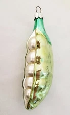 Vintage Sweet Pea Pod Hand Painted Decorated Blown Glass Christmas Tree Ornament