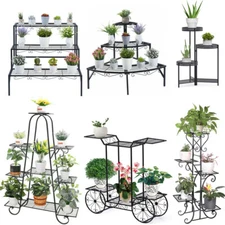 9 Tier Metal Plant Stand Garden Decor Planter Holder Flower Pot Shelf Rack Black
