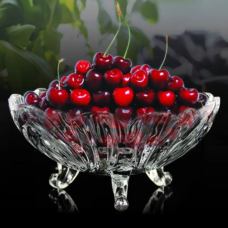 Large Glass Crystal Clear Fruit Bowl Creative Footed Modern Deep Dish Bowl 23cm