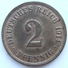 M&uuml;nze Deutsches Reich Kaiserreich 2 Pfennig 1914 J in fast Stempelglanz