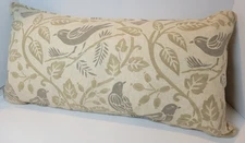 Newport Home Pillow Birds Leaves Grey Beige Cream Decor Feathers Zipper 12"x24"
