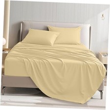 Size 4 Piece Sheet Set - Comfy Breathable Cooling Bed Sheets Set, Queen Beige