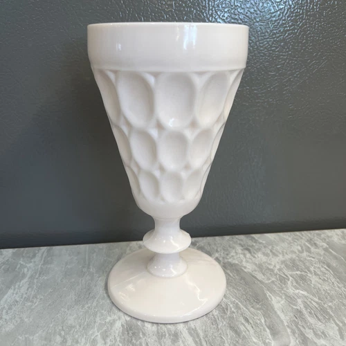 Vintage 1950s Pink Milk Glass Goblet Cup Vase Jeanette Thumbprint Pattern EUC