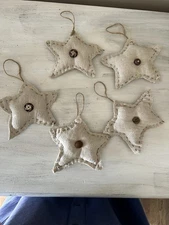 5 Primitive Star Ornaments Bowl Filler Rustic Hand Stitched 6”