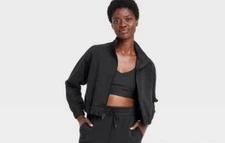 NWT~ All in Motion sz M BLACK Airy Sleek Full Zip Jacket Super Soft hip Gym 56