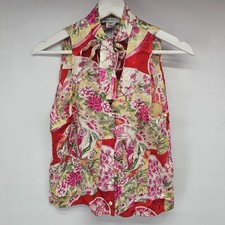 Womens Vintage Nine West Silk Top Size 8 Colorful Red Pink