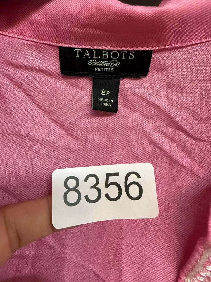 Blusa Top Túnica Talbots Rosa Floral Bordada Cuello en V Algodón Mezcla Seda 8P Foto 4 de 4