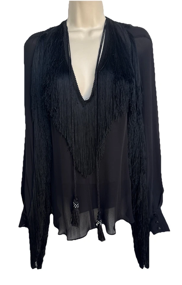 Blusa PLEIN SUD con flecos borlas seda talla FR 38 US M *IMPRESIONANTE* Foto 2 de 4