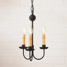 Irvins Tinware 3-Arm Small Westford Chandelier in Textured Black