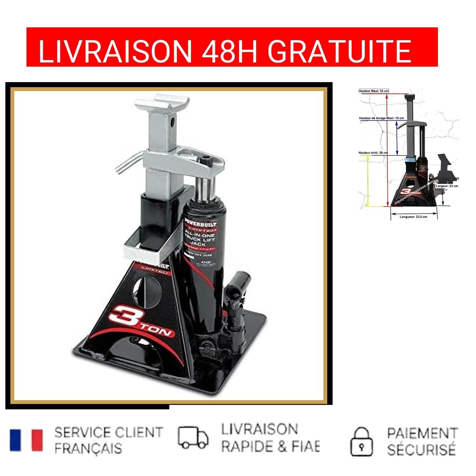 Cric hydraulique 3T idéal pour stabiliser une caravane au camping