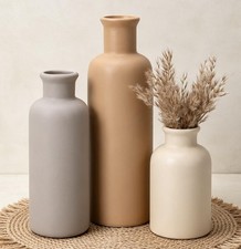 Ceramic Vase Set of 3, Brown Neutral Rustic Vases for Farmhouse Decor | Water...