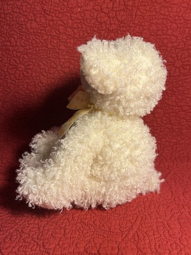 9” Cream Aurora Lamb Curly Plush Stuffed Sheer Yellow Bow - Picture 2 of 4