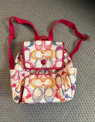 Coach Backpack Signature Scribble Poppy Canvas Hot Pink A1376-F21962 Logo Womens